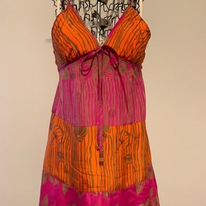 Guess Orange, Pink & Bronze Silk Dress
